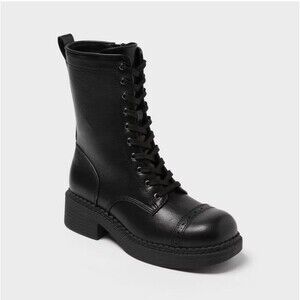 Wild Fable Black Lace Up Combat Boots Side Zip Brogue Cap Toe Womens 6 NEW